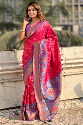 Image of SGF11 Women's Kanjivaram Patola Soft Pure Silk Sarees With Unstitched Blouse Piece