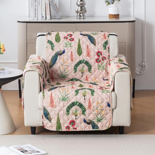 Image of House of Quirk 'Mughal Series' Anti-Slip Sofa Cover Mat with Pocket | Polyester Couch Protector for Pets, Kids & Spills (Royal Peacock, 180x60cm, One Seater)