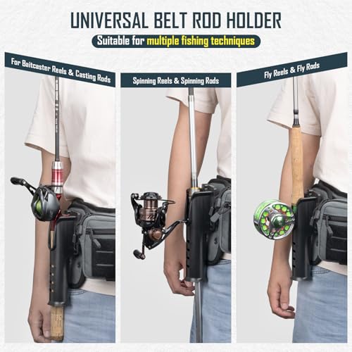 Cinturón de pesca con soporte para caña y mochila de cintura – Cinturón ajustable con bolsa desmontable para aparejos de pesca miniatura 2