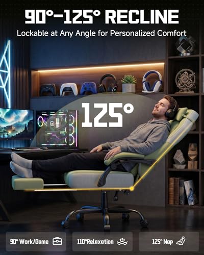 Image of GTPLAYER Big & Tall Gaming Chair, Wide Reclining with Footrest for Adults | Ergonomic High Back Computer Desk Chair, Comfort Padded Seat with Lumbar Support for Big /Tall, Office /Home, Green