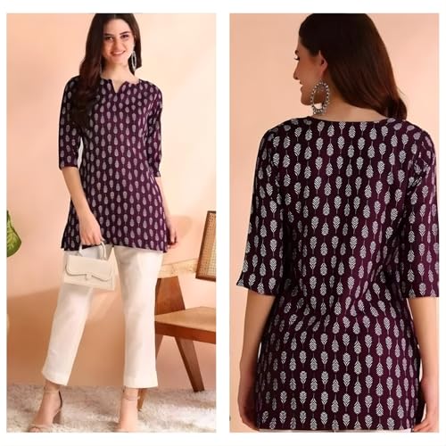 Image of Women's Short Kurti in TopsTunic Rayon Cotton Blend | Ladies Ethnic Tunic