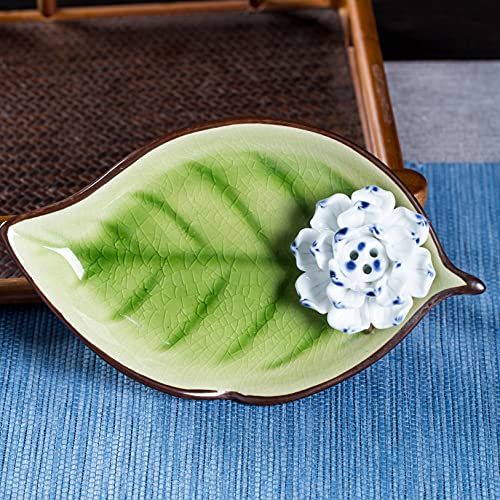 Jdzjybqx Incense Stick Burner Holder Ceramic Decorative Lotus Incense Burner Leaf Incense Ash Catcher Tray,Green thumb #3