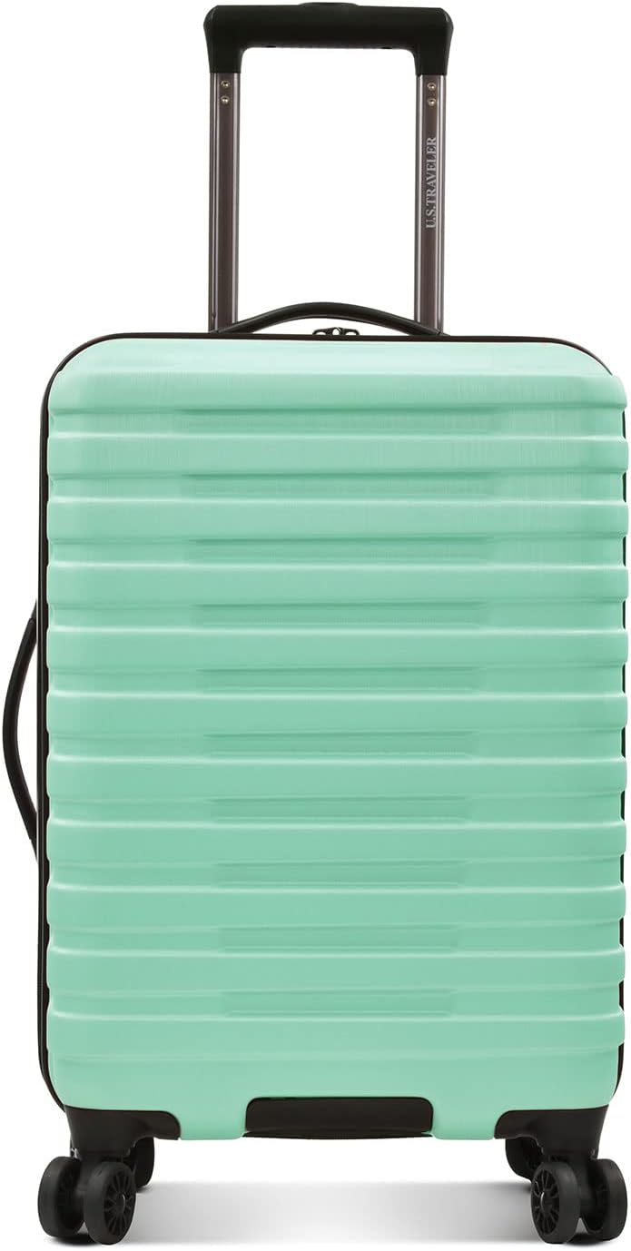 U.S. Traveler Boren Polycarbonate Hardside Rugged Travel Suitcase Luggage with 8 Spinner Wheels, Aluminum Handle, Mint, Carry-on 22-Inch, USB Port