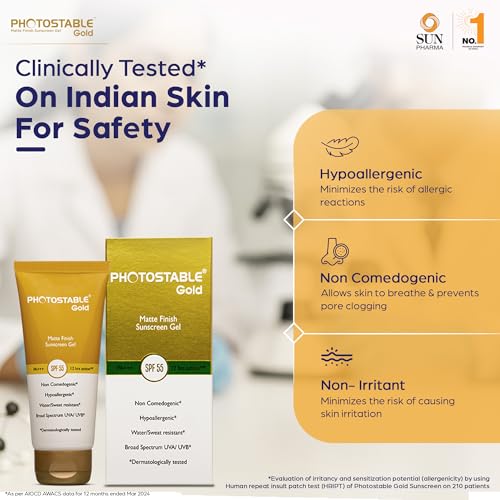 PHOTOSTABLE All Skin Sun Pharma Gold Sunscreen, SPF 55+ & PA+++, 12-Hour UV Protection, Dermatologist-Tested Sunscreen, Lightweight Formula, 50g - Image 6