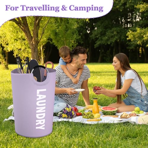 Image of Super Large Laundry Basket with Handles, 125L Foldable Dirty Clothes Hamper for Adult, Stand-alone Laundry Hamper in 600D Oxford Fabric, Purple Storage Basket for Family, Guest House,Purple