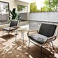 GREEN MORE 3 Piece Outdoor Patio Furniture Set, Rattan Conversation Sets, All-Weather Wicker Chairs with Cushions and Coffee Table, for Garden Balcony Courtyard Poolside