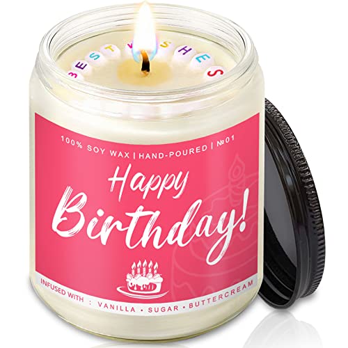 Happy Birthday Gifts For Women | Unique Gift For Best Friend | Soy Vanilla Sugar And Buttercream Candles Gift Idea For Her Sister Mom Coworker Classmate Bestie Present 7 Oz #TOP30