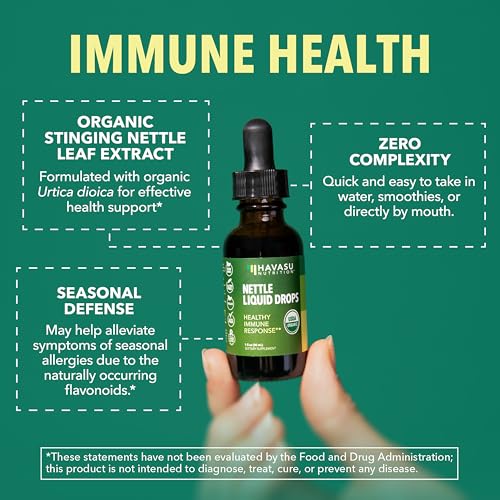 Stinging Nettle Leaf Extract Liquid Drops - USDA Organic - Immune Support and Prostate Health Supplement - 60 Servings - Vegan, Non-GMO, Gluten-Free - Unflavored Herbal Tincture - 1 Fl Oz