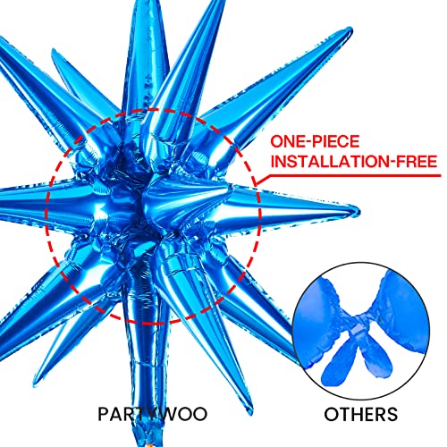 Image of PartyWoo Royal Blue Star Spike Balloons 6pcs Explosion Foil Mylar Balloons
