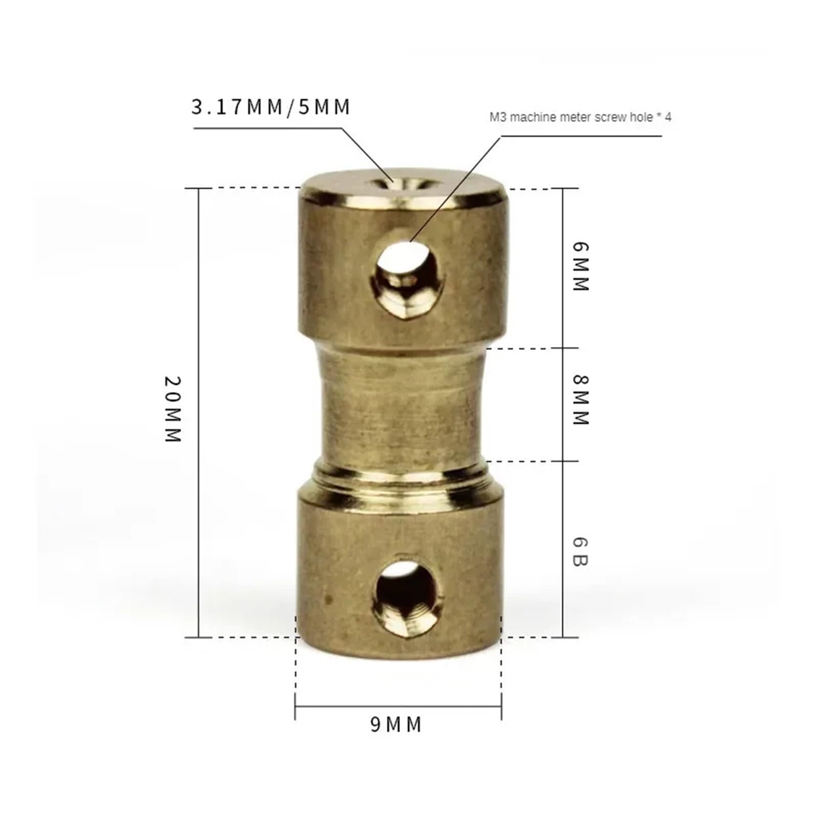 Connecteur d'accouplement d'arbre moteur 2/2,3/3/3,17/4/5/6 mm, manchon adaptateur, joint de transmission en laiton, 10 pièces(3.17 X 3)