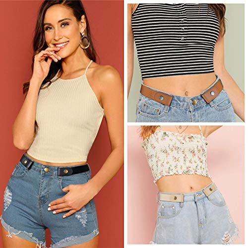 WHIPPY 3 Pieces 4 Pieces Buckle Free Adjustable Women Belt, No Buckle Invisible Elastic Belt for Jeans Pants2