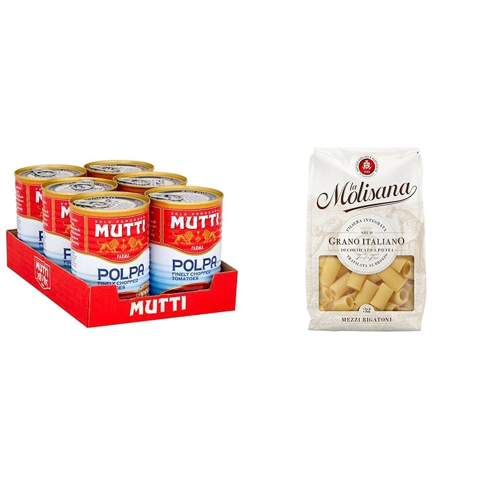 MuttiFinely Chopped Tomatoes 400g (Pack of 6) + La Molisana Mezzi Rigatoni n.32 500g