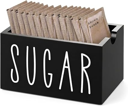 Black Sugar Packet Holder for Coffee Bar, Acrylic Sugar Packet Caddy Storage Box, Modern Coffee Station Sweetener Holder for Sugar Packets, Tea Bags, Creamer