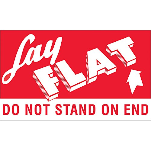 Discount Tag & Label 'Lay Flat - Do Not Stand On End' Labels/Stickers, 3' x 5', Red/White, 500 Labels Per Roll (1 Roll)