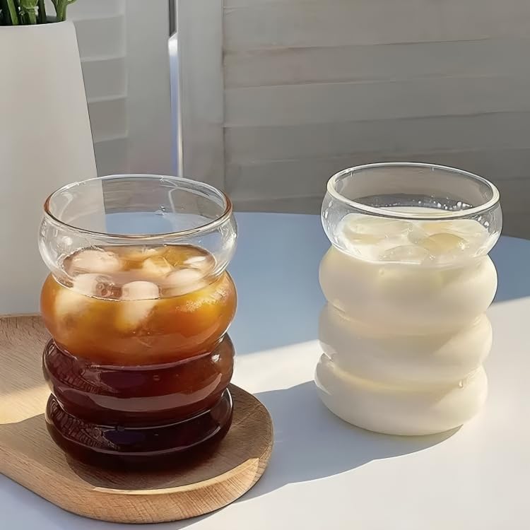 Image of SKDBPM Can with Straw, Transparent Glass Fruit Juice Milk Sipper Tumbler Mug with Lid and Glass Straw - 540ml - Pack of 1 (2 Wave Mug)