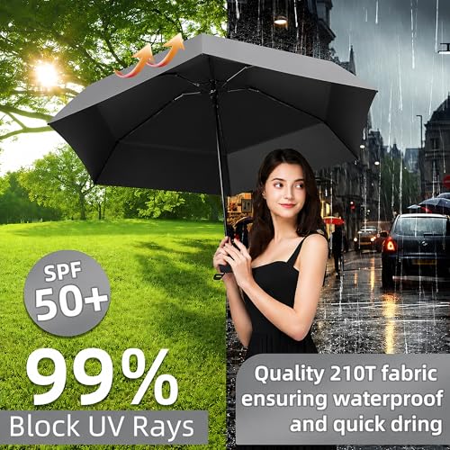 Image of REXERA UV Travel Mini Folding Ultra Compact pastel Umbrella with Hard Case, Manual Open 6 Ribs Lightweight Premium Portable, Windproof Small Sun & Rain Pocket Umbrella for Men and Women- Use in Rain & Summer