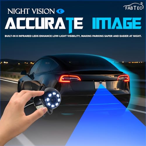 Image of FABTEC Car Reverse Backup Parking Camera for All Cars (8 Led, Cap Type Number Plate Mounting Camera) (AHD /CCD Vision), (1 Yr Warranty)