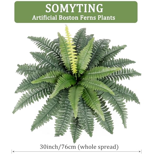 SOMYTING 30\" Artificial Boston Fern Large Hanging Plant, Set of 2 Artificial Ferns for Outdoors, Faux Ferns Artificial Plants for Office Garden Porch Home Decor - Thumbnail 3