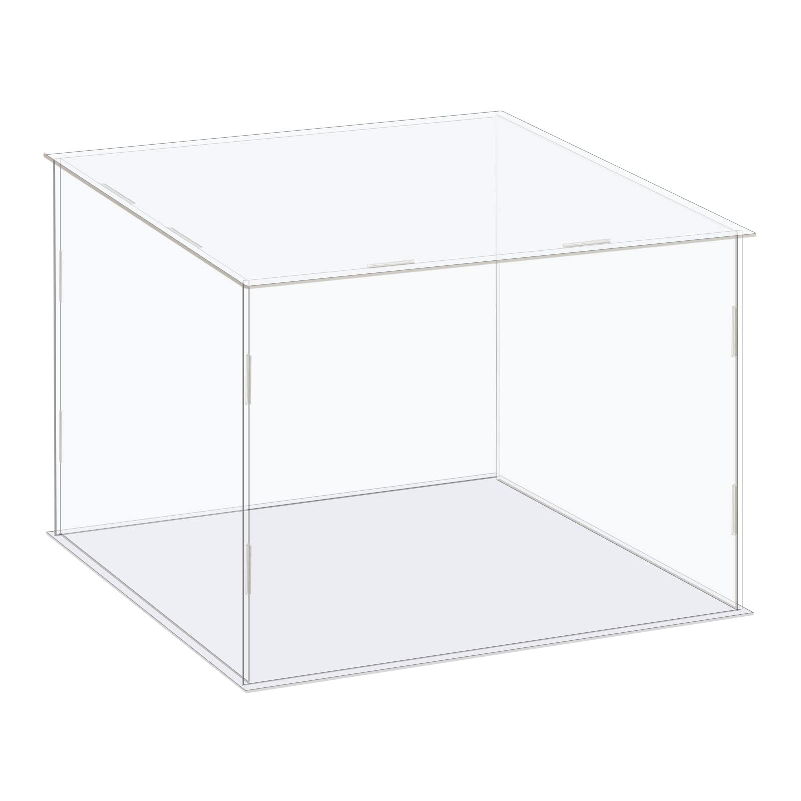 TA-VIGOR Boîte de présentation en acrylique transparent, 25 x 25 x 20 cm à assembler - Cube de rangement - Support de rangement anti-poussière avec base blanche pour le rangement d'objets de