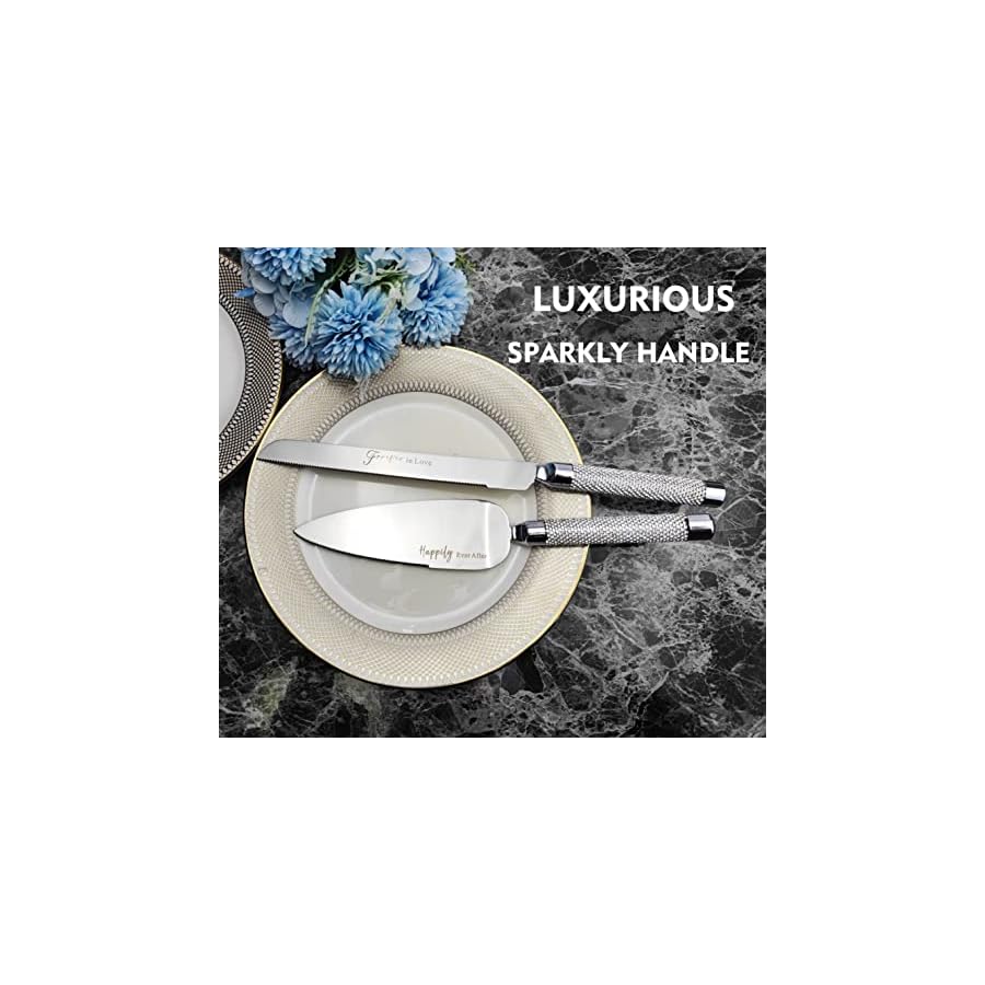 ROXBURGH-Wedding-Cake-Knife-and-Server-Set-Mr-and-Mrs-Forks-Cake-Cutting-Set-for-Wedding-420-Stainless-Steel-Silver-Cake-Cutter-and-Pie-Server-Slicer-Rhinestones-Studded-Handle-Engagement ROXBURGH Wedding Cake Knife and Server Set, Mr and Mrs Forks, Cake Cutting Set for Wedding, 420 Stainless Steel Silver Cutter and Pie Server Slicer, Rhinestones Studded Handle Engagement