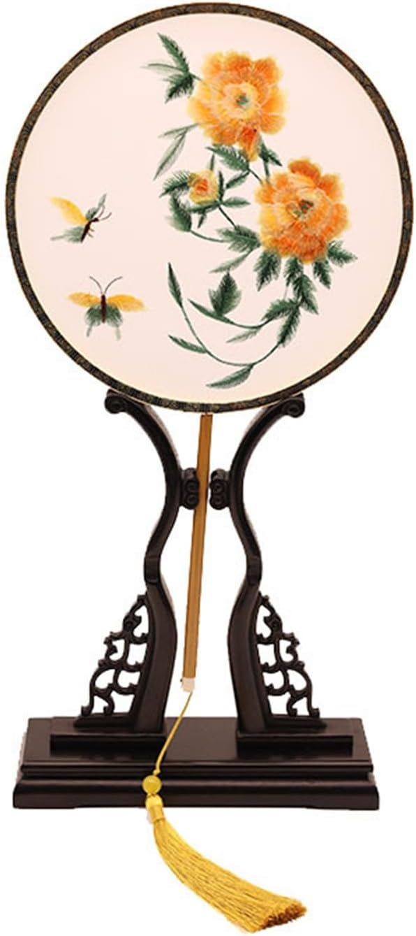 Round Hand Fan Double-sided Embroidered Fan Round with Tassel for Outdoor,Travel,Events