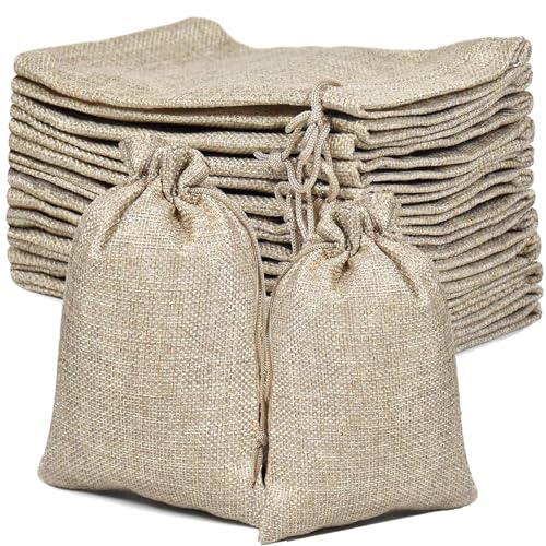 XINOUKJ 24 Jutesäckchen in 2 Größen (13x17 cm + 10x14 cm) mit Kordelzug - Adventskalender Säckchen zum Befüllen - Geschenksäckchen für Weihnachten, Hochzeit, Geburtstag (Naturfarben)