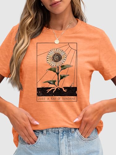 Image of Anbech Womens Dandelion Graphic T-Shirts Teen Girls Cute Sunflower Print Casual Tee Tops