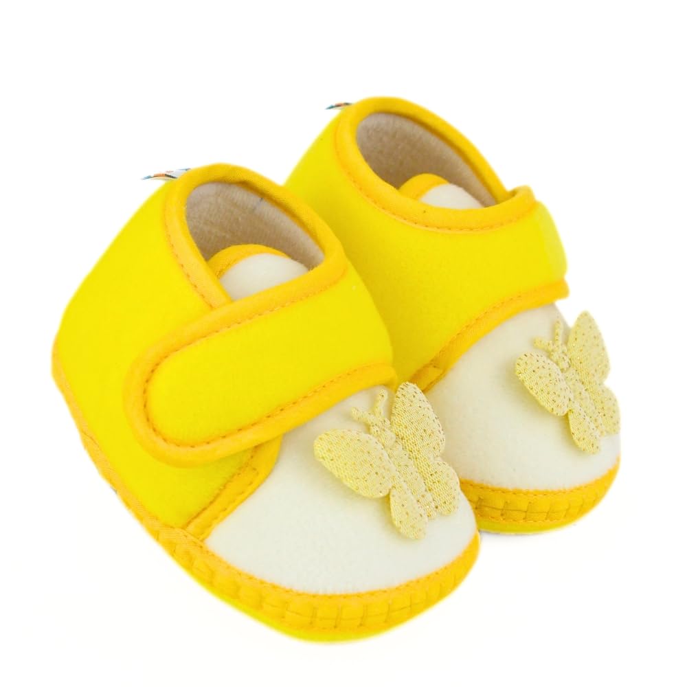 neska moda 6 To 12 Months Baby Girls Velboa Butterfly White,Yellow Hook & Loop Shoe Booties-BT5586-picture-16