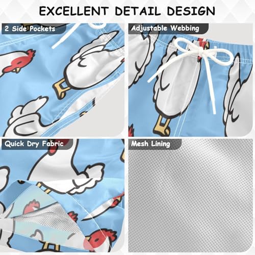 Boys Beach Board Shorts Blue Chicken Cartoon Swim Trunk Teen Swimwear 8-16Y3