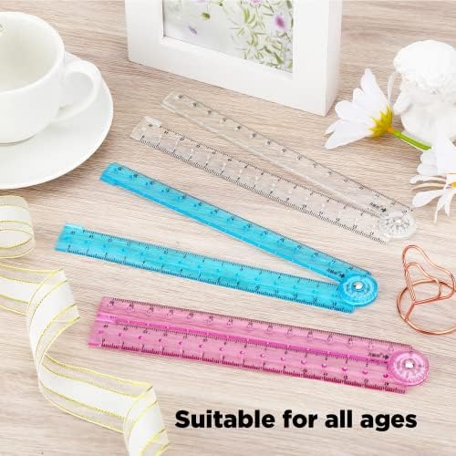 Greoer 3 Pieces Folding Ruler, 30cm Foldable Ruler 15cm Transparent Straight Ruler, Flexible Plastic Ruler Bendy Geometric Ruler For School Children Kids Office
