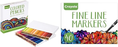 Crayola 100 lápices de colores para adultos ideal para libros de colorear regalo para niños y marcadores de línea fina juego de colorear para