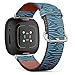 CJBROES Replacement Leather Watch Band, Compatible with Fitbit Versa 3 and Fitbit Sense of Wristband Bracelet Accessory - Waves Fishes