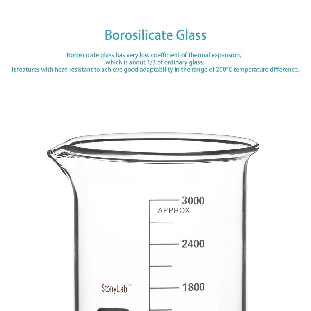 Vaso de Precipitados de Vidrio Borosilicato Graduado 3000 ml Forma Baja Griffin con Pico de Vertido
