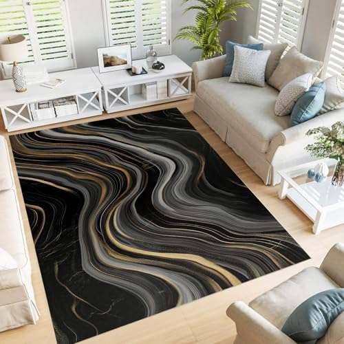 Tapis de salon lavable et antidérapant marbre doré - 2