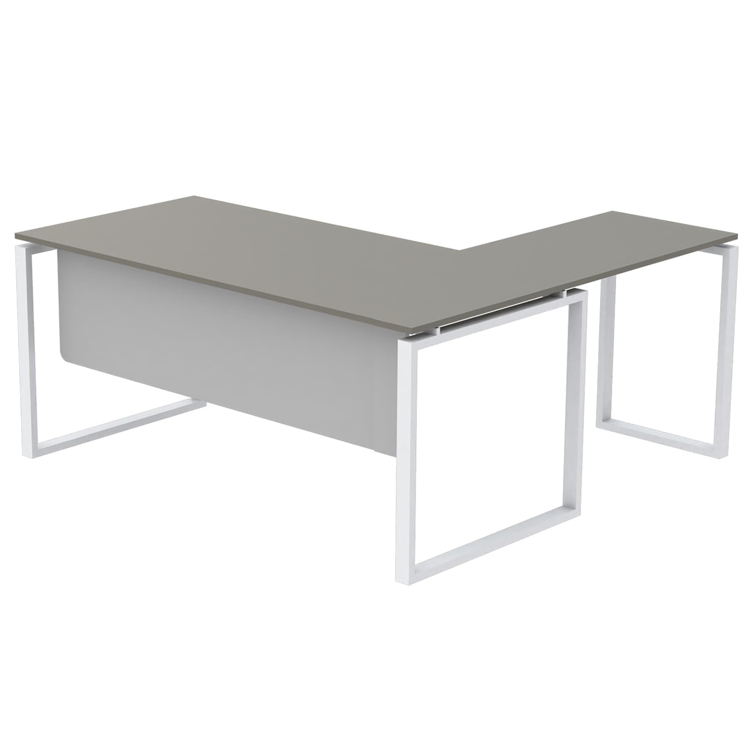 Mahmayi 5116L Carre L-Shaped Modern Workstation Desk with Wood Desktop, Square Shape Steel Legs, Silver Modesty Panel, For Office Executives, Home Use - (Grey, Without Drawer)