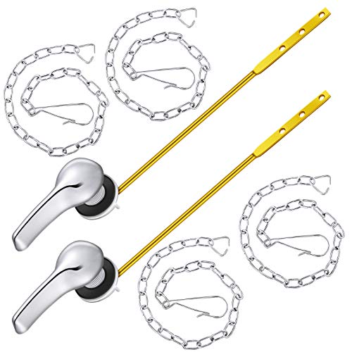 Minatee 2 Pieces Toilet Flush Handle Flush Replacement Lever Toilet Tank Flush Lever Handle with 2 Pieces Stainless Steel Flapper Chains for Most Front Mount Toilets