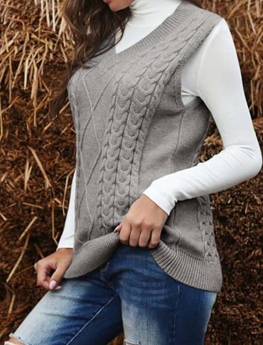 Hyipels Women's Sweater Vest,Long Cable Loose Knitted Sleeveless V Neck Casual Sweaters Tank Top S~XL3