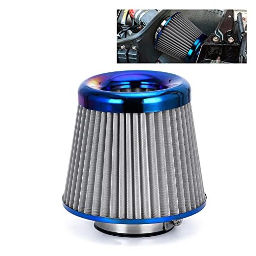 PTNHZ Universal Blue Neck 3" 76mm Car High Flow Cold Air Intake Air Filter Power Intake Air Inlet System Mushroom Head Air Cleaner