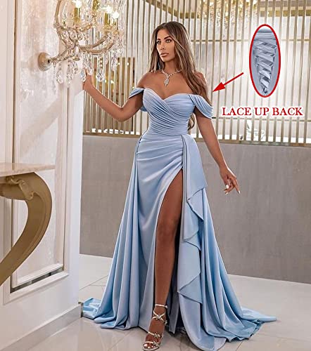 Off Shoulder Prom Dresses Ruched Homecoming Dress Mermaid Slit Formal Evening Gowns for Women - Image 3