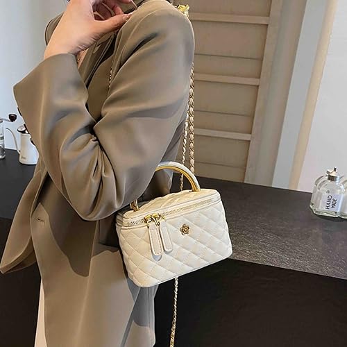Mini Quilted Square Box Bag For Women，Top-Handle Crossbody Handbag With Metal Chain Strap Vanity purse4