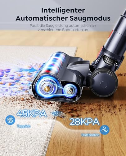 SunSare Akku Staubsauger Kabellos 50KPa/600W/65Min, Akkustaubsauger mit Automatikmodus, Wandmontierte Ladestation, Touchscreen… – Ansicht 5