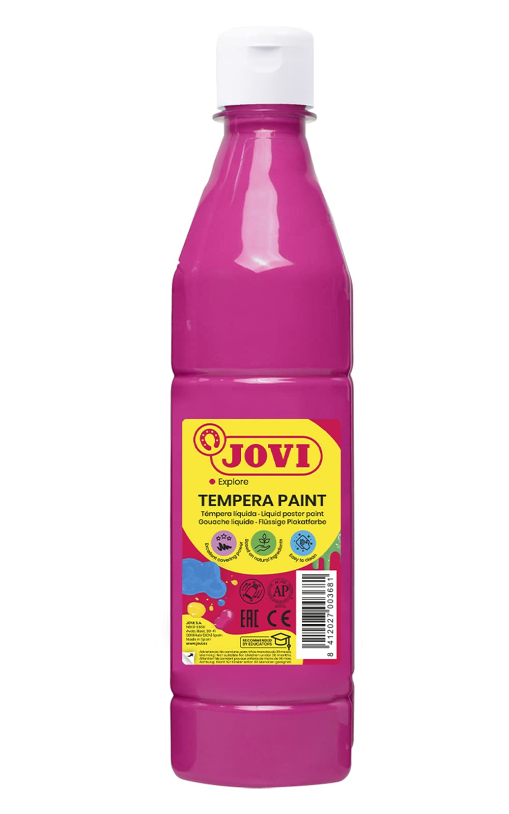 Jovi - Liquid Gouache, 500ml Bottle, Magenta, Paint Based on Natural Ingredients, Easy to wash, Gluten Free, Ideal for School use (50608)