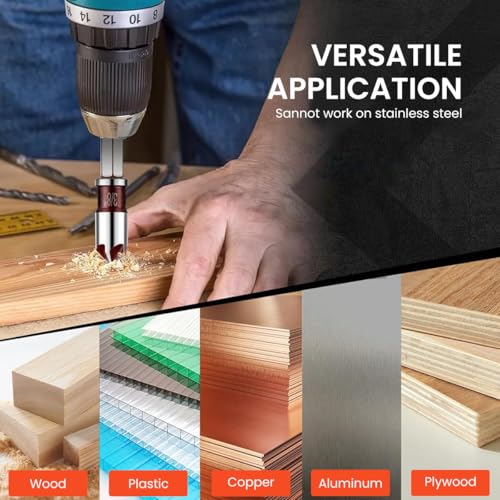 Image of Serplex Steel Countersink Drill Bit Set, 5Pcs, Sizes 3 /4'' to 1 /4'', Heavy Duty 82-Degree 5-Blade Design, Quick-Change Hex Shank, Versatile for Wood, Metal, Plastic, DIY & Professional Use