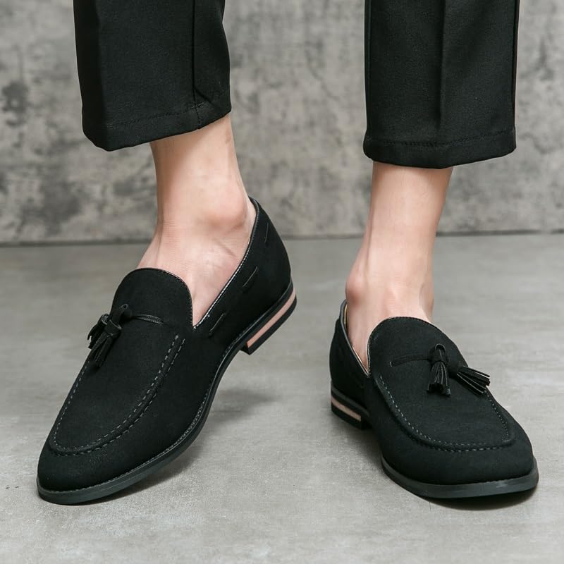 Men's Loafers Shoes Round Toe Suede Vamp with Tassel Loafer Shoes Flat Heel Lightweight Slip Resistant Wedding Outdoor Slip-on4