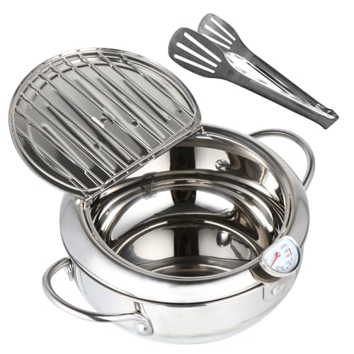 ABOOFAN 1Set Japanese Style Deep Fryer Pot with Thermometer Nonstick Frying Pan for Gas Electric Stoves Includes Oil Drainer Rack Portable Easy to Clean Deep Frying Pan