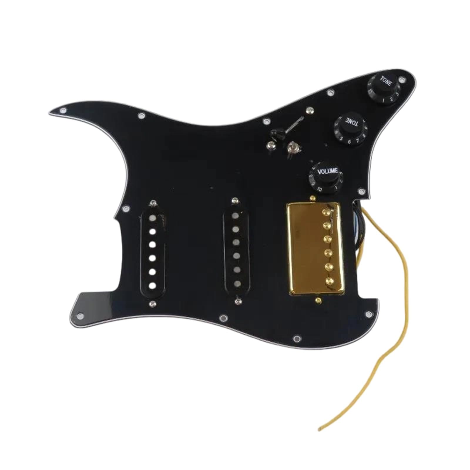 Professionelle Gitarren-Schlagbrett-Tonabnehmer HSS-belastetes Vorverdrahtetes Schlagbrett | Schwarzer 3-lagiger Scratch Plate Gold Bridge Humbucker + 2 Single Coil Pickups 1V2T