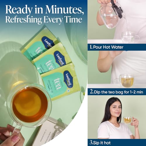 Image of Leeford Divine Tulsi Green Tea for Weight Loss - with Antioxidants and Nutrients | Pack of 2 (30 Bags Each) | Stress Relieving, Uplifts Mood, Rich in Antioxidants | Green Tea for Weight Loss