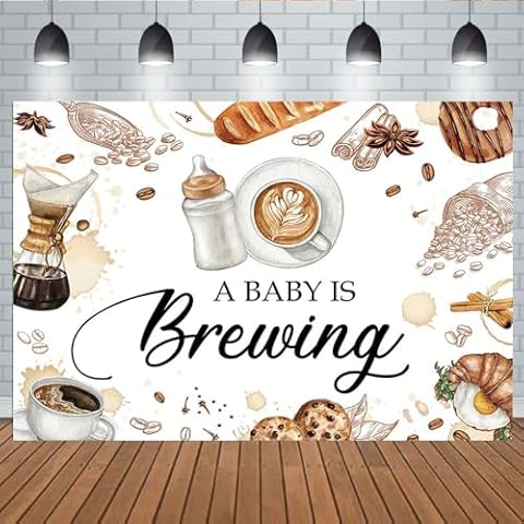 Aperturee 6x4ft Coffee Baby Shower Decoration Backdrop a Baby is Brewing Banner Bottle and Coffee Brunch Tea Coffee Beans Croissant Newborn Birthday Banner Cake Smash Photo Props Cake Table Banner Cover