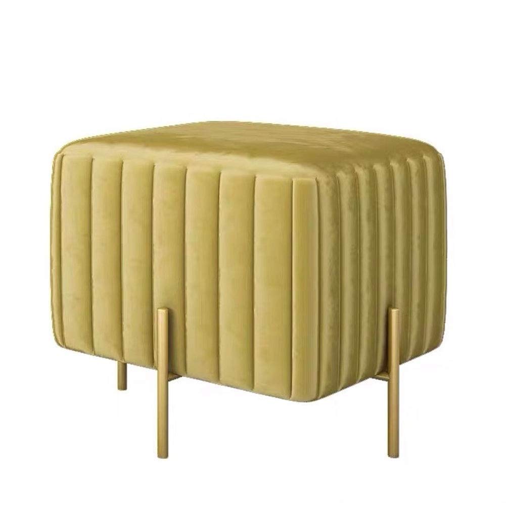 Repose-Pieds en Velours Jaune de Qualité Premium avec Piétement Doré Moderne