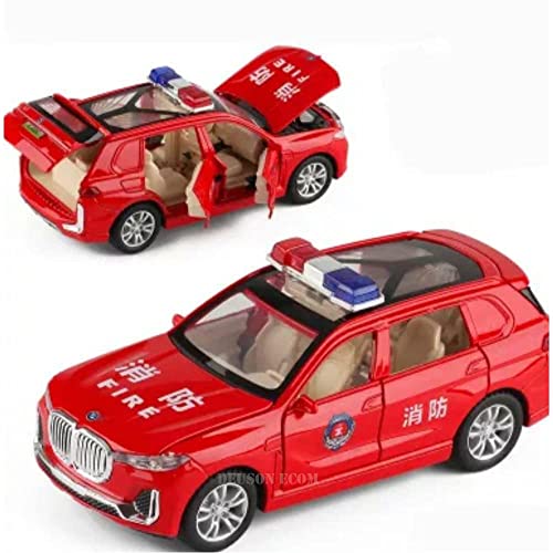 Image of Exclusive Alloy Metal Pull Back Die-cast Car Scale Model with Sound Light Mini Auto Toy for Kids Metal Model Toy Car with Sound and Light?New Version? (1.32 Scale B-M-W-X7 Police - RED)